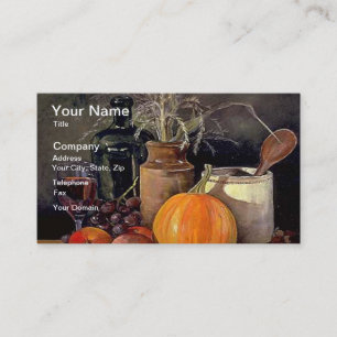 Autumn Decorations on Table, Pumpkin, Fruit, Drink Business Card