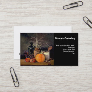 Autumn Decorations on Table, Pumpkin, Fruit, Drink Business Card