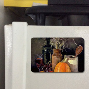 Autumn Decorations on Table, Pumpkin, Fruit, Drink Magnet