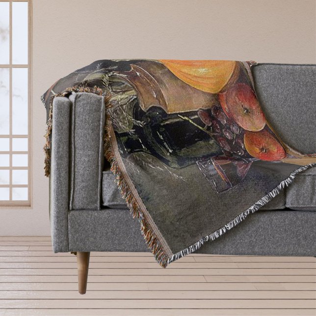 Autumn Decorations on Table, Pumpkin, Fruit, Drink Throw Blanket (Autumn Decorations on Table, Pumpkin, Fruit, Drink Throw Blanket)