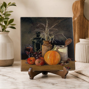 Autumn Decorations on Table, Pumpkin, Fruit, Drink Tile