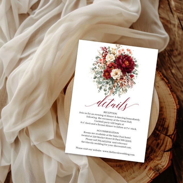 Autumn Deep Red Floral Boho Eucalyptus Details   Enclosure Card (Autumn Deep Red Floral Boho Eucalyptus Details Card

)