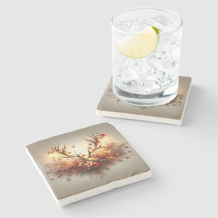 Autumn Deer Antler Bouquet Stone Coaster