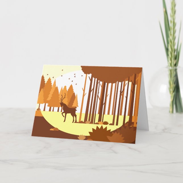 Autumn Deer Landscape Holiday Card (Front)