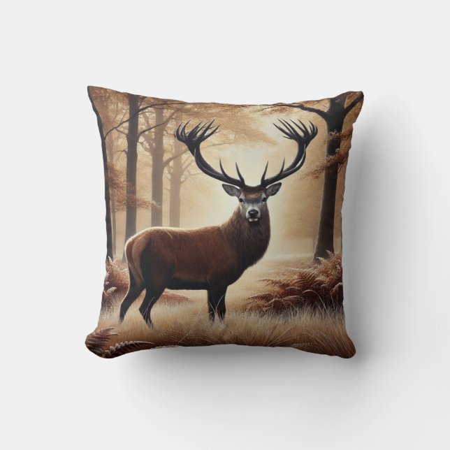 Autumn Deer Throw Pillow (Front)