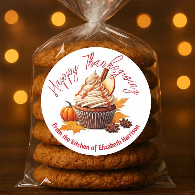 Autumn Delights Cupcake Harvest Thanksgiving Classic Round Sticker (Creator Uploaded)