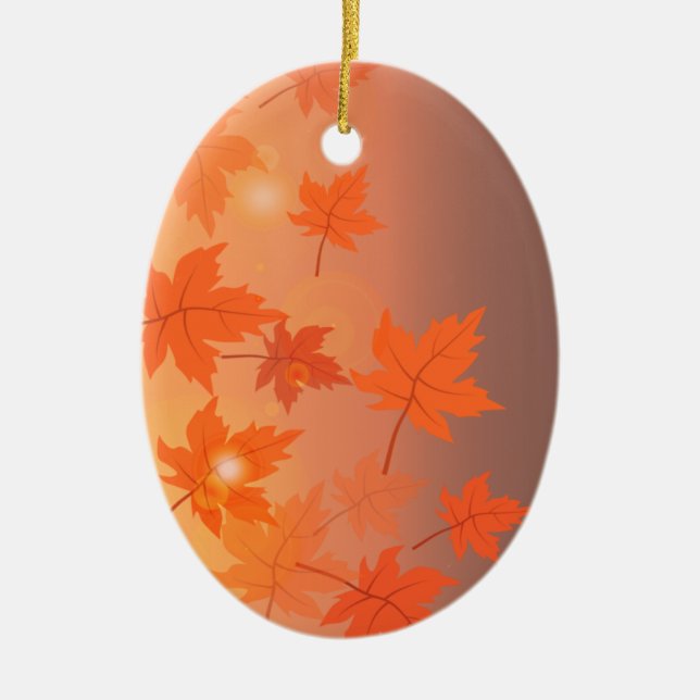 Autumn design with maple leaves and bokeh effect  ceramic tree decoration (Front)