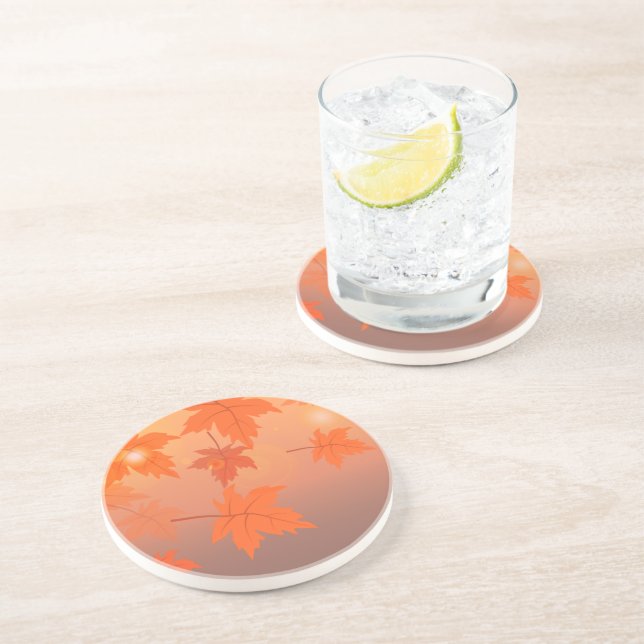 Autumn design with maple leaves and bokeh effect  coaster (Side)