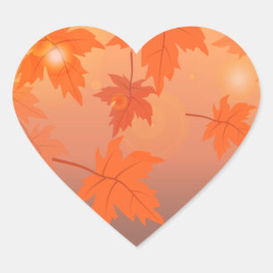 Autumn design with maple leaves and bokeh effect   heart sticker