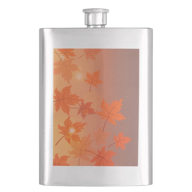 Autumn design with maple leaves and bokeh effect   hip flask (Front)