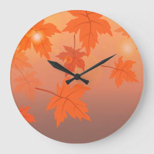 Autumn design with maple leaves and bokeh effect  large clock