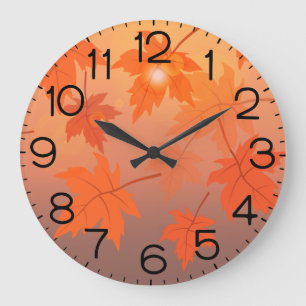 Autumn design with maple leaves and bokeh effect  large clock