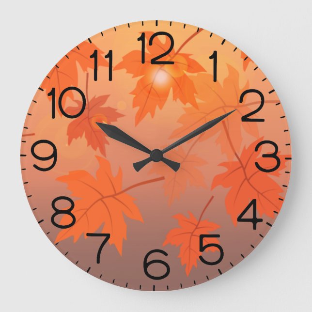 Autumn design with maple leaves and bokeh effect  large clock (Front)