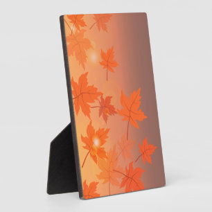 Autumn design with maple leaves and bokeh effect   plaque