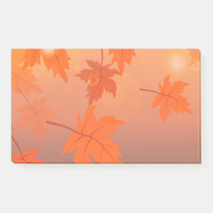 Autumn design with maple leaves and bokeh effect post-it notes