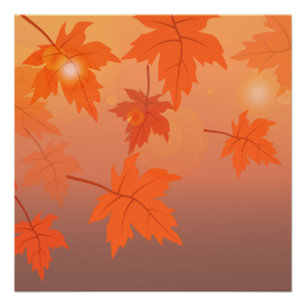 Autumn design with maple leaves and bokeh effect poster