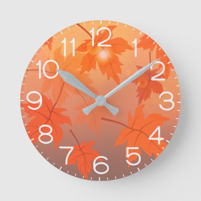 Autumn design with maple leaves and bokeh effect   round clock (Front)