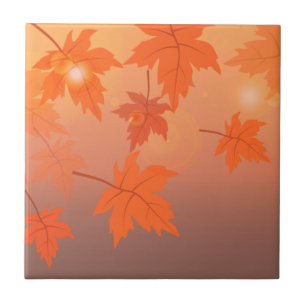 Autumn design with maple leaves and bokeh effect tile