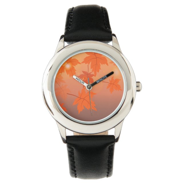 Autumn design with maple leaves and bokeh effect   watch (Front)