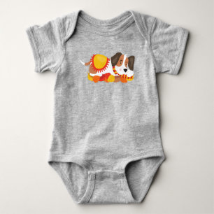 Autumn Dog, Cute Dog, Sleeping Dog, Autumn Leaves Baby Bodysuit
