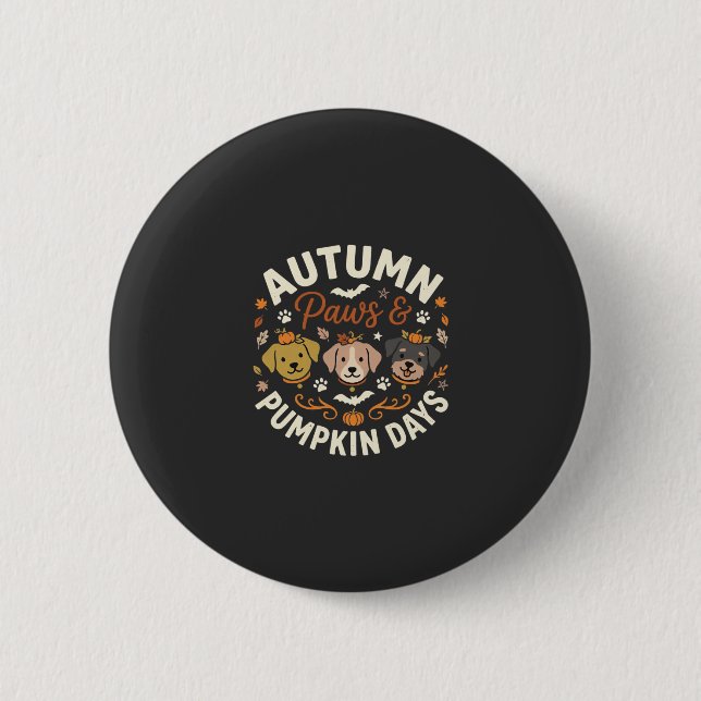 Autumn Dog Pumpkin Paws 6 Cm Round Badge (Front)