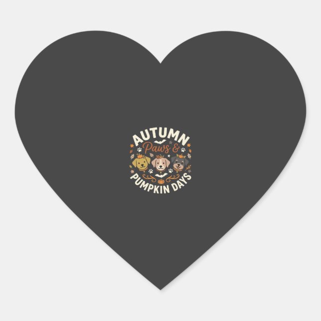 Autumn Dog Pumpkin Paws Heart Sticker (Front)
