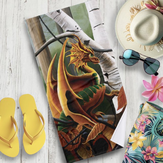 Autumn Dragon Orange Green Fantasy Bath Towel (Creator Uploaded)