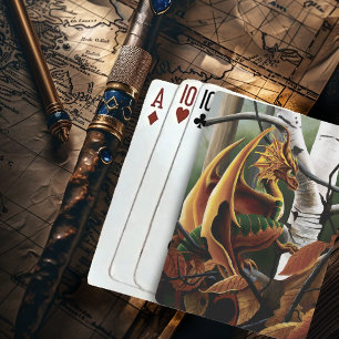 Autumn Dragon Orange Green Fantasy Playing Cards