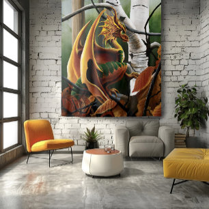 Autumn Dragon Orange Green Fantasy Tapestry