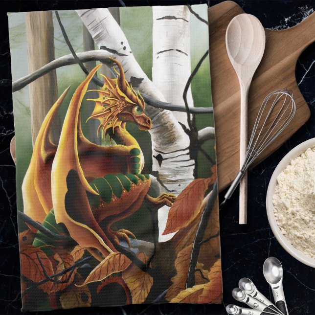 Autumn Dragon Orange Green Fantasy Tea Towel (Creator Uploaded)