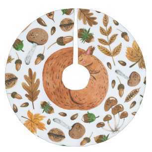 Autumn Dreams: Watercolor Squirrel Haven Brushed Polyester Tree Skirt