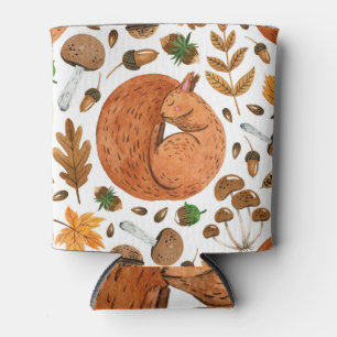 Autumn Dreams: Watercolor Squirrel Haven Can Cooler