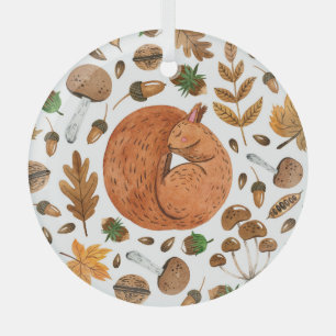 Autumn Dreams: Watercolor Squirrel Haven Glass Tree Decoration
