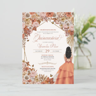 Autumn Dried Floral Fall Leaves Quinceanera Invita Invitation