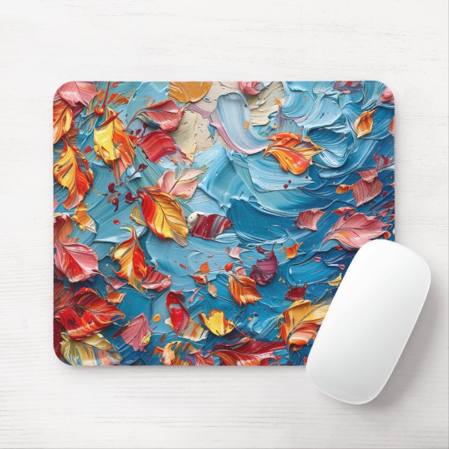 Autumn Drift – Abstract Falling Leaves Art Mouse Pad (With Mouse)