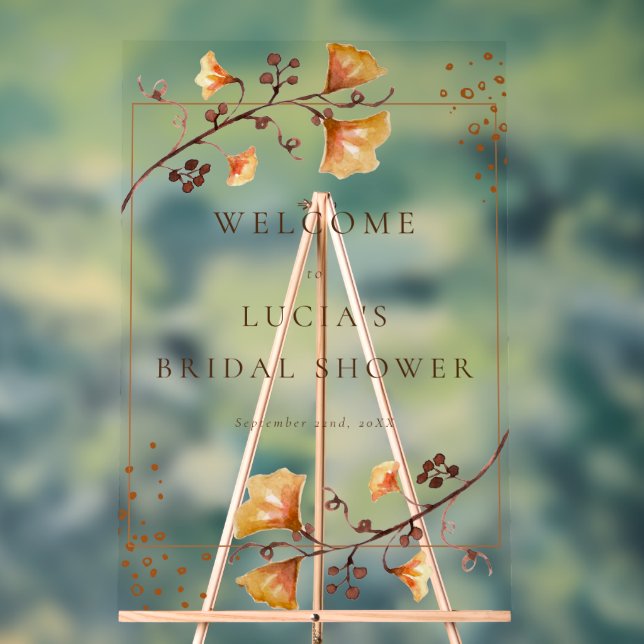 Autumn Dry Leaf Watercolor Bridal Shower Acrylic Sign (Neutral)