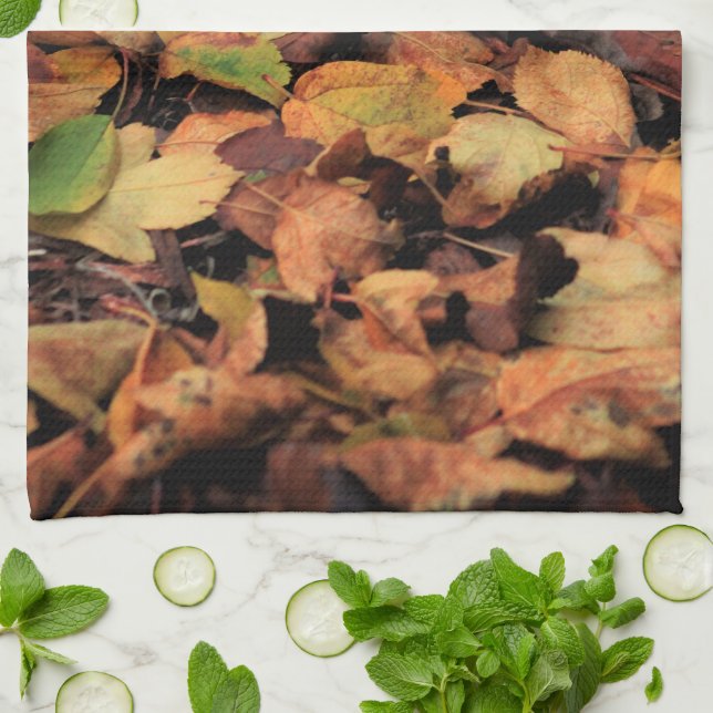 autumn, dry leaves tea towel (Folded)