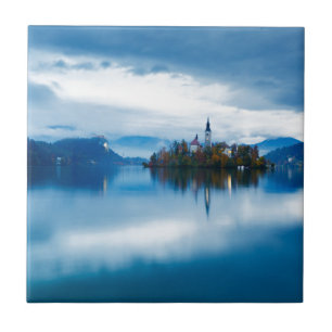 Autumn dusk at Lake Bled Tile