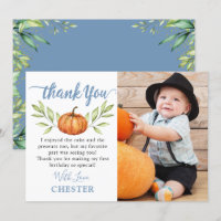Autumn Dusty Blue Pumpkin Fall Birthday Photo