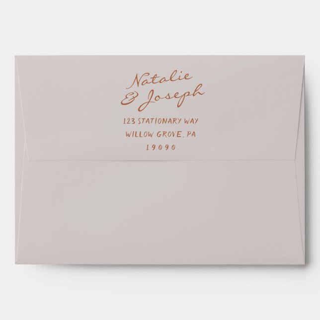 Autumn Earthy Hand Written Whimsical Retro Wedding Envelope (Back (Top Flap))