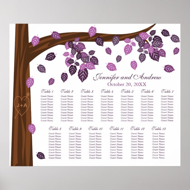 Autumn Eggplant Falling Leaves Seating Chart (Front)