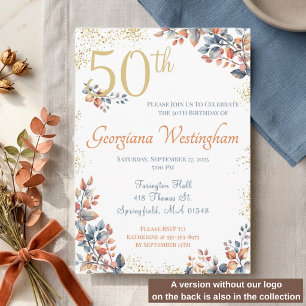 Autumn Elegance 50th Birthday Glitter Invitation