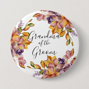 Autumn Elegance Grandma of the Groom 7.5 Cm Round Badge