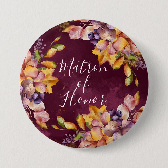 Autumn Elegance  Matron of Honour 7.5 Cm Round Badge (Front)