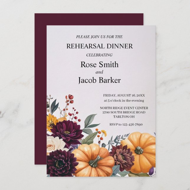 Autumn Elegance Wedding Rehearsal Dinner Invitation (Front/Back)