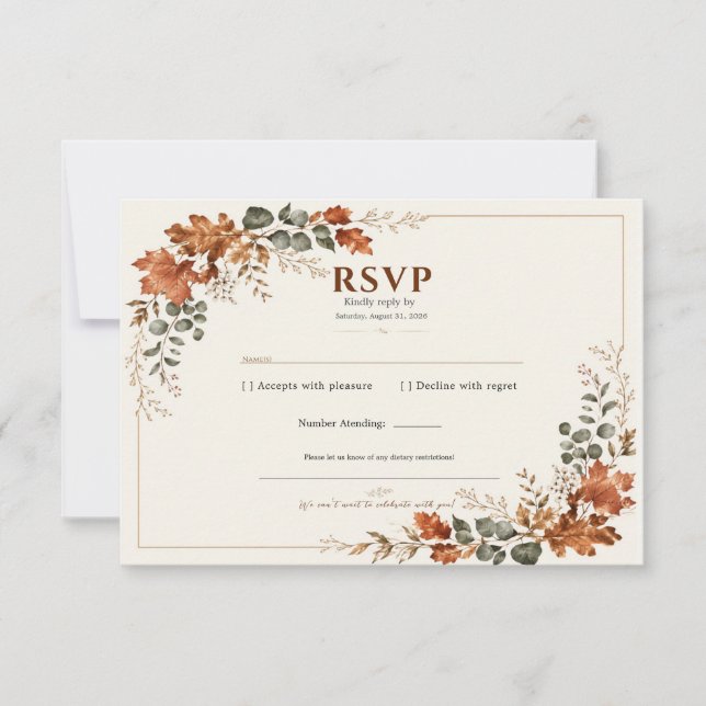 Autumn Elegant Fall Rustic Leaf Timeless Wedding RSVP Card (Front)