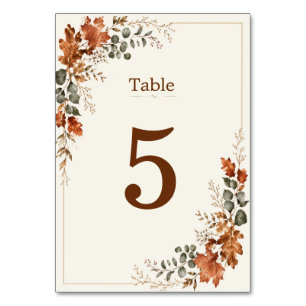 Autumn Elegant Fall Rustic Leaf Timeless Wedding Table Number