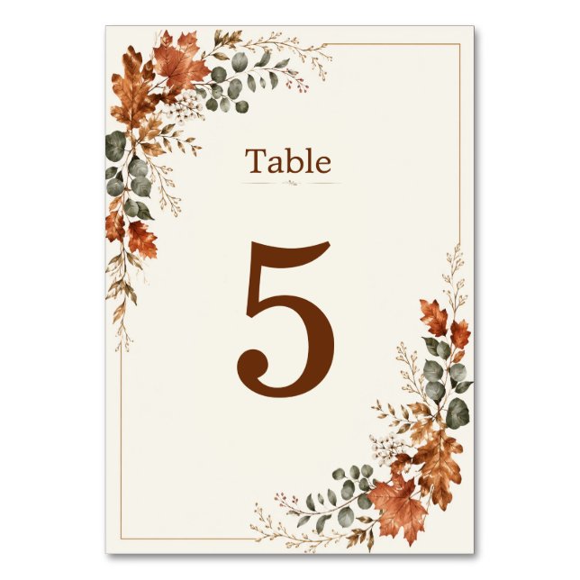 Autumn Elegant Fall Rustic Leaf Timeless Wedding Table Number (Front)