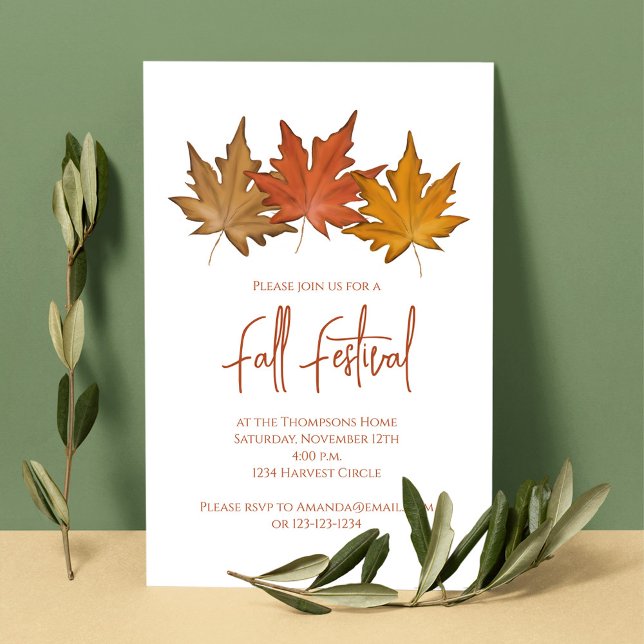 Autumn Elegant Foliage Fall Leaves Minimalist  Invitation (watercolor Autumn fall greenery foliage and calligraphy invitation. )
