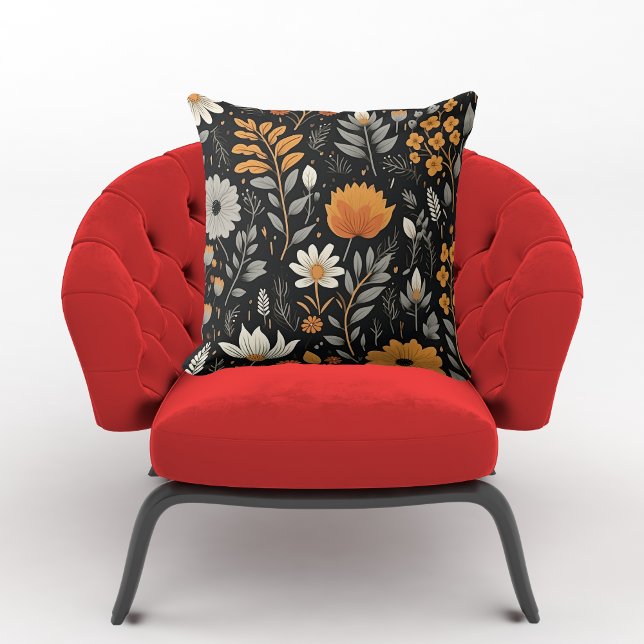 Autumn Elegant Leaves Floral Pattern Black   Cushion (Creator Uploaded)